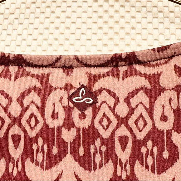 Prana Aztec All Over Print Activewear V-Neck Sleeved Dress - Burgundy / Cream - Picture 6 of 10